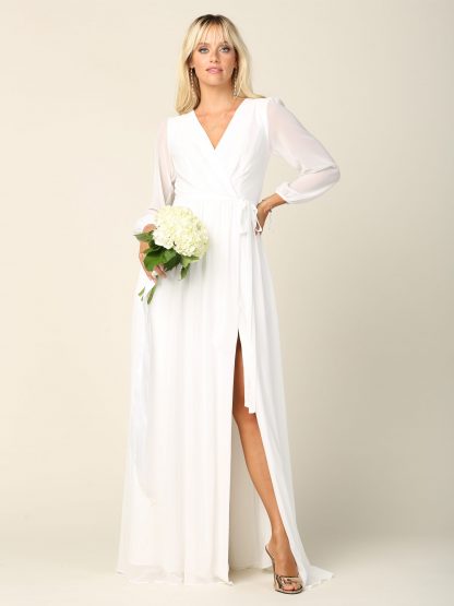 Diane Balloon Sleeve Chiffon Dress (White)