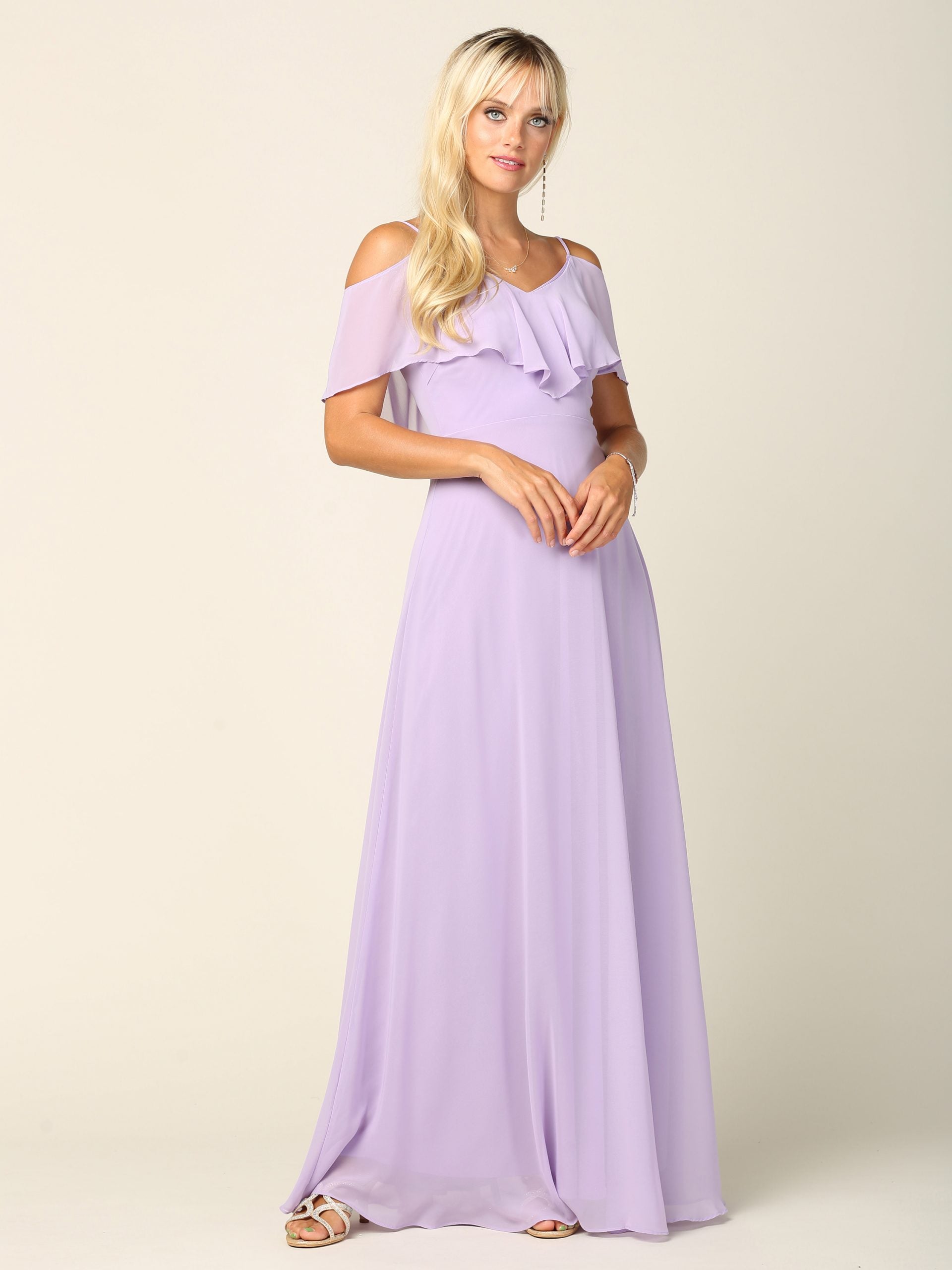 Metz Cold Shoulder Ruffle Sleeve Chiffon Dress