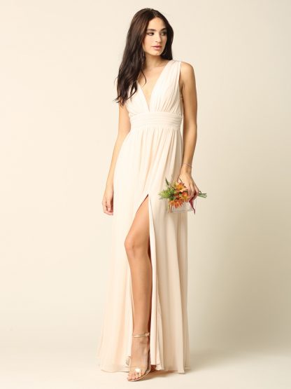 Sicily V-Neck Front and Back Grecian Chiffon Dress (White)
