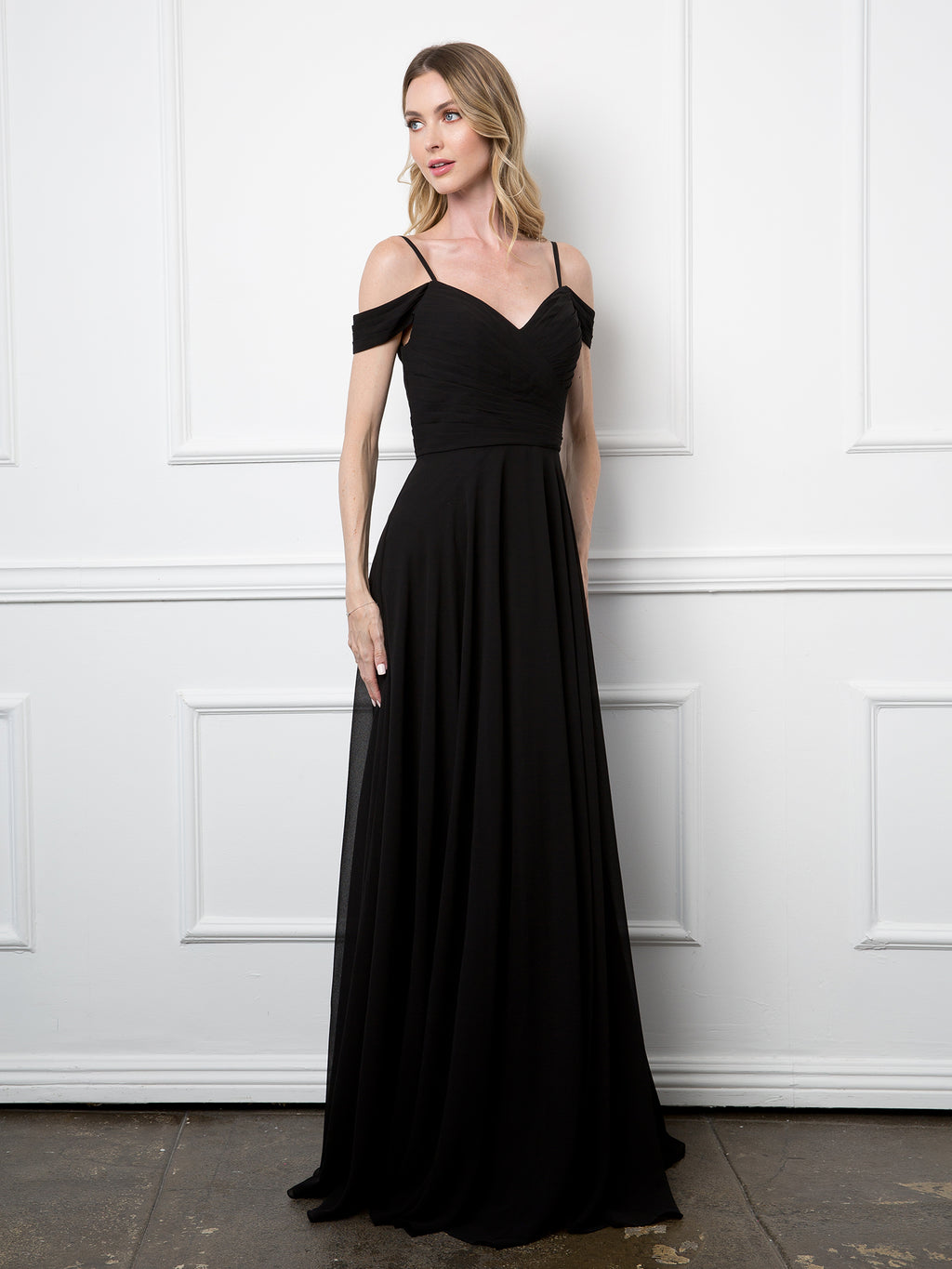 Florence Pleated Off Shoulder Chiffon Dress
