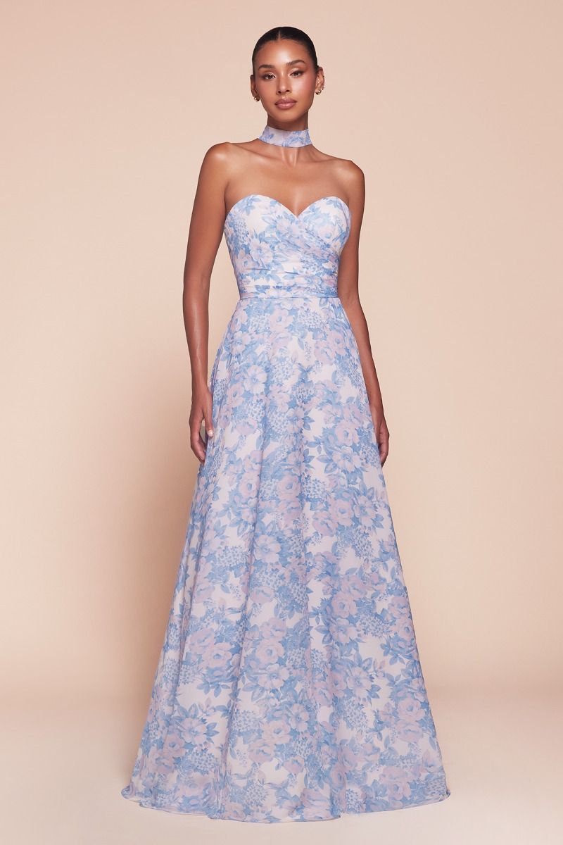 Bella Strapless A-Line Floral Satin Dress