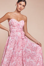 Load image into Gallery viewer, Bella Strapless A-Line Floral Satin Dress
