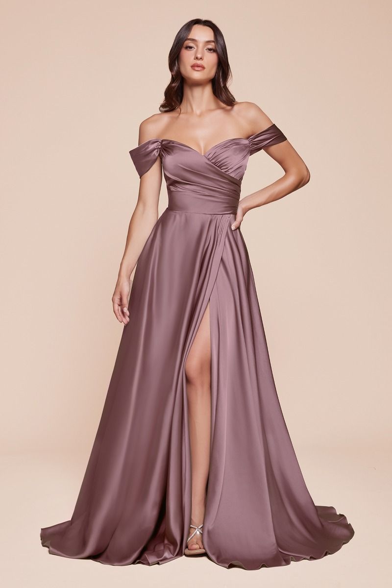 Julia A-line Satin Off the Shoulder Dress