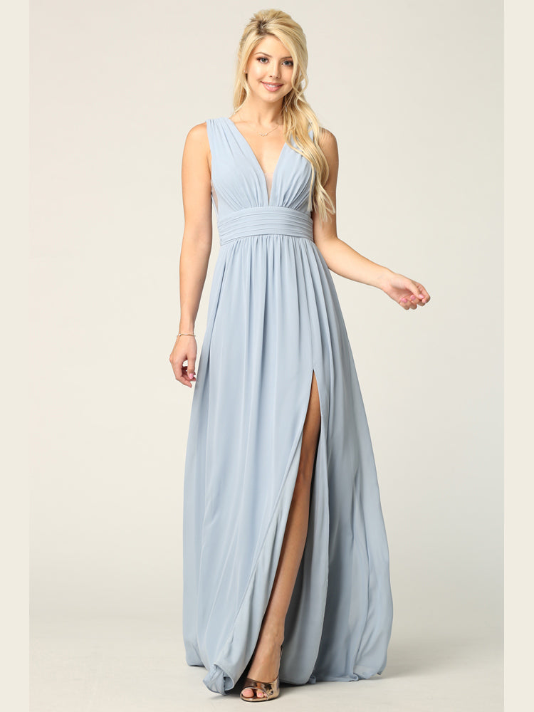 Sicily V-Neck Front and Back Grecian Chiffon Dress