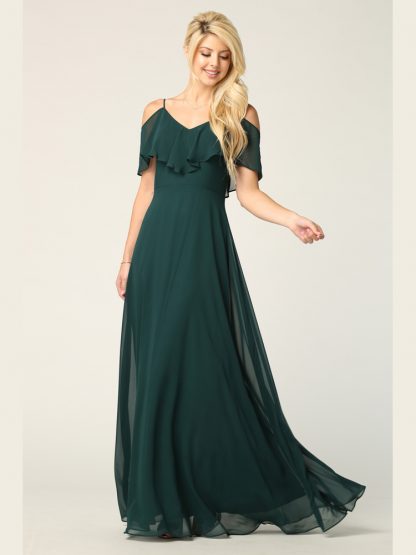 Metz Cold Shoulder Ruffle Sleeve Chiffon Dress