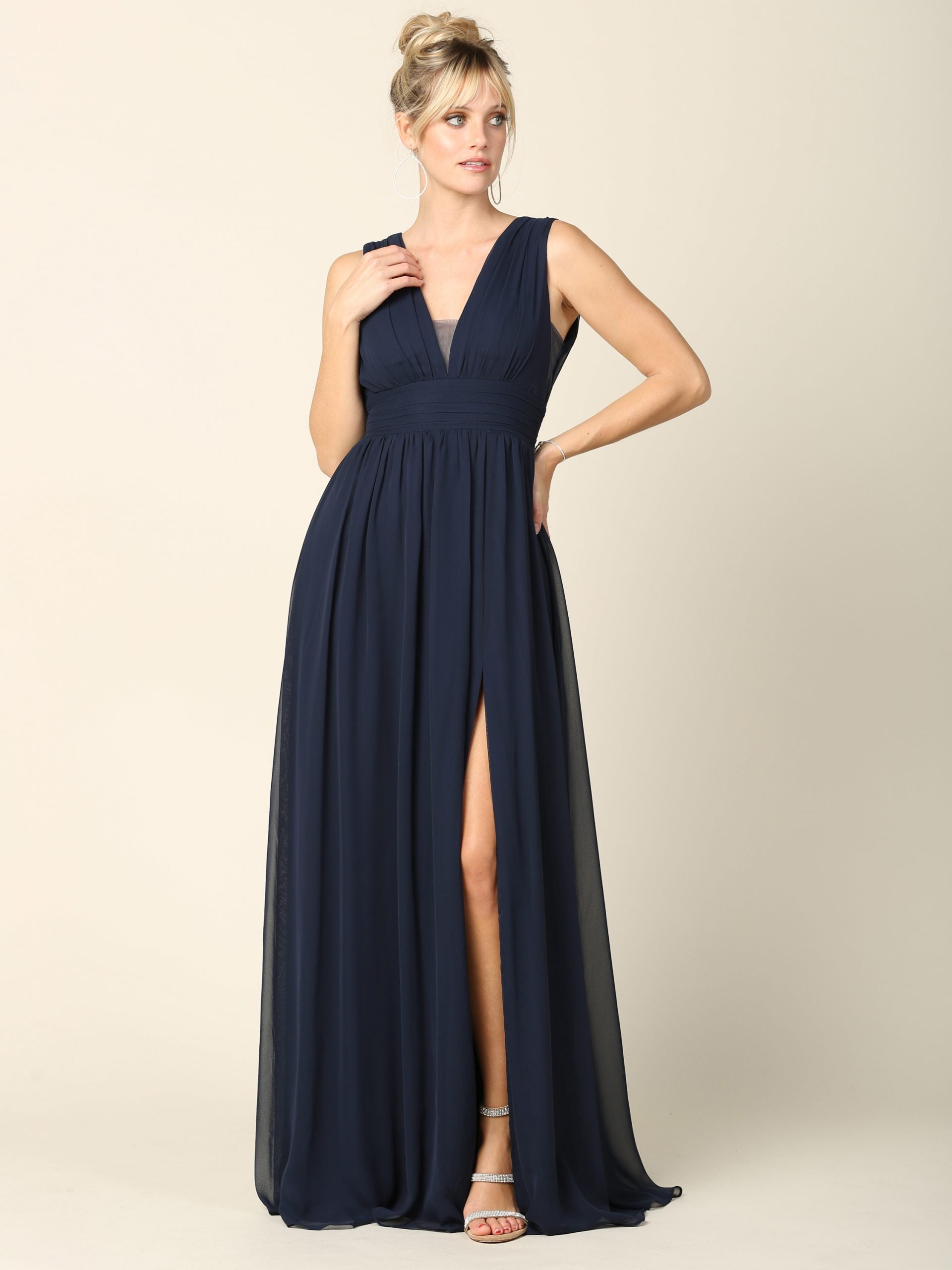 Sicily V-Neck Front and Back Grecian Chiffon Dress