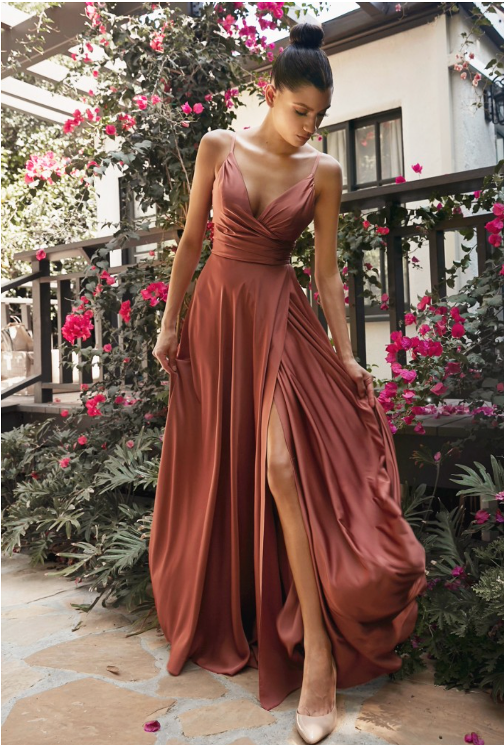 Kacie Soft Satin A-Line Sweetheart Neckline with Silt Dress