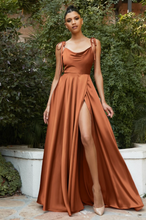 Load image into Gallery viewer, Crete Satin Cowl Tie A-Line Dress
