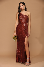 Load image into Gallery viewer, Samara One Shoulder Sequin Dress with Slit
