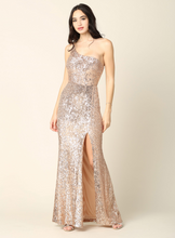 Load image into Gallery viewer, Samara One Shoulder Sequin Dress with Slit
