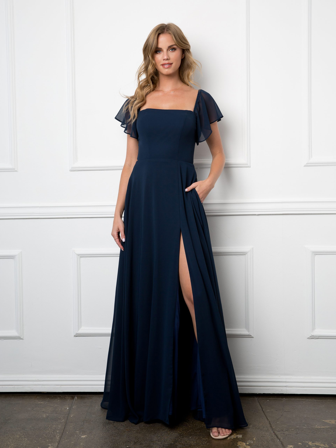 Moscow Convertible Half Sleeve Chiffon Dress with Front Slit