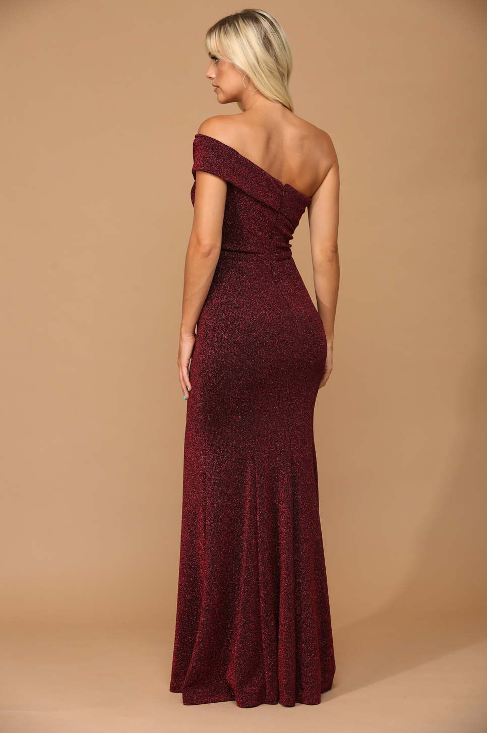 Athens Stretch One Shoulder Metallic Dress With Front Slit